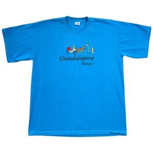 Vintage Guadalajara Mexico Embroidered Graphic Tourist Tee Blue Single Stitch M